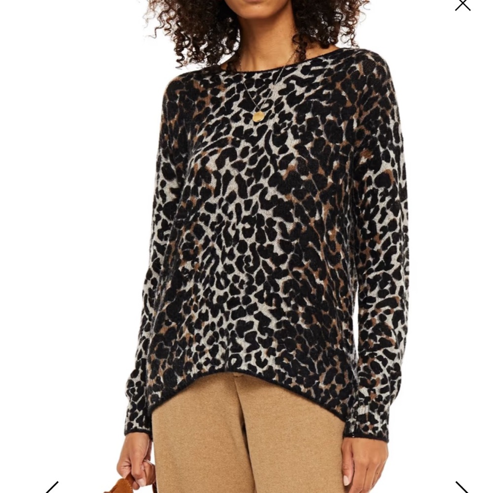 360 Cashmere Frankie Leopard Print Crewneck Sweater Size Medium - Picture 5 of 11